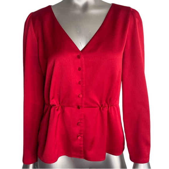 J CREW Red V Neck Long Peplum Top Blouse - Picture 1 of 13